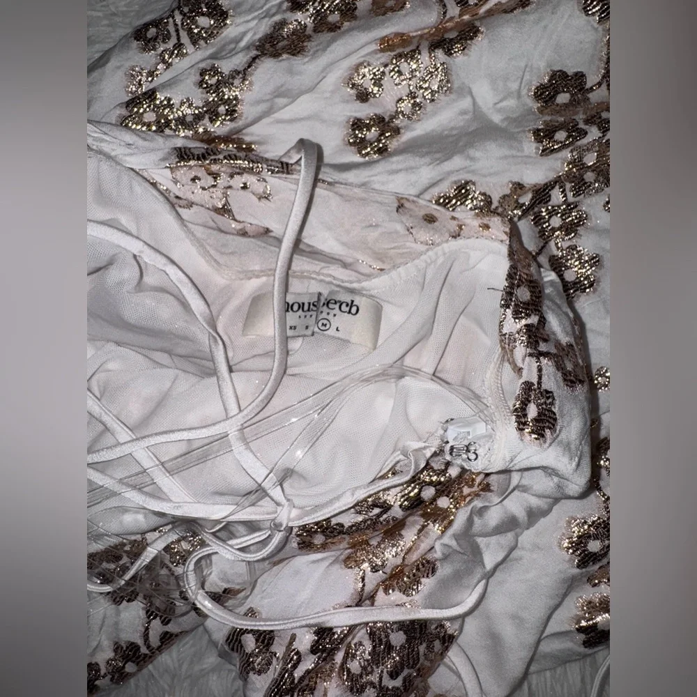 HOUSE OF CB 'Capriana' White & Gold Jacquard Satin Gown NWOT_6